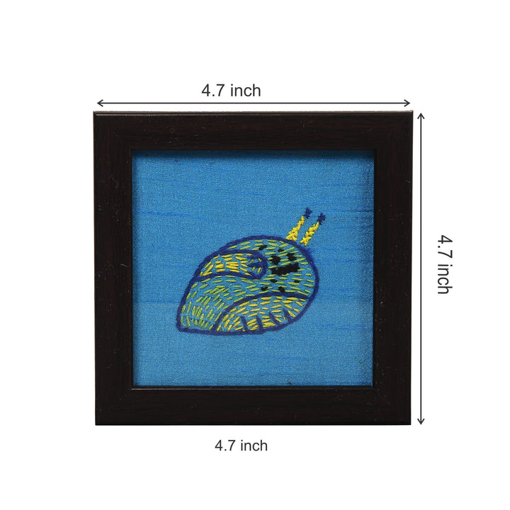 INDHA Snail Design Chain Stitch Hand embroidery On Sky Blue Dupion Silk Wooden Glass Coaster Set | Set Of 2 Glass Coaster | Hand Embroidered Utility Décor | Home Utility | Gifting |