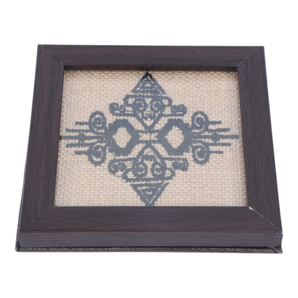 INDHA Abstract Design Hand Embroidery | Natural Jute &amp; Wooden Glass Coaster Set | Set of 2 Glass Coasters | Hand Embroidered Utility Décor | Home Utility | Gifting | Corporate Gifting | Table Décor | Dining Utility | Kitchen &amp; Dining