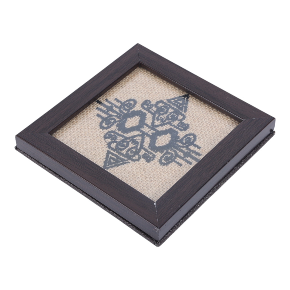 INDHA Abstract Design Hand Embroidery | Natural Jute &amp; Wooden Glass Coaster Set | Set of 2 Glass Coasters | Hand Embroidered Utility Décor | Home Utility | Gifting | Corporate Gifting | Table Décor | Dining Utility | Kitchen &amp; Dining
