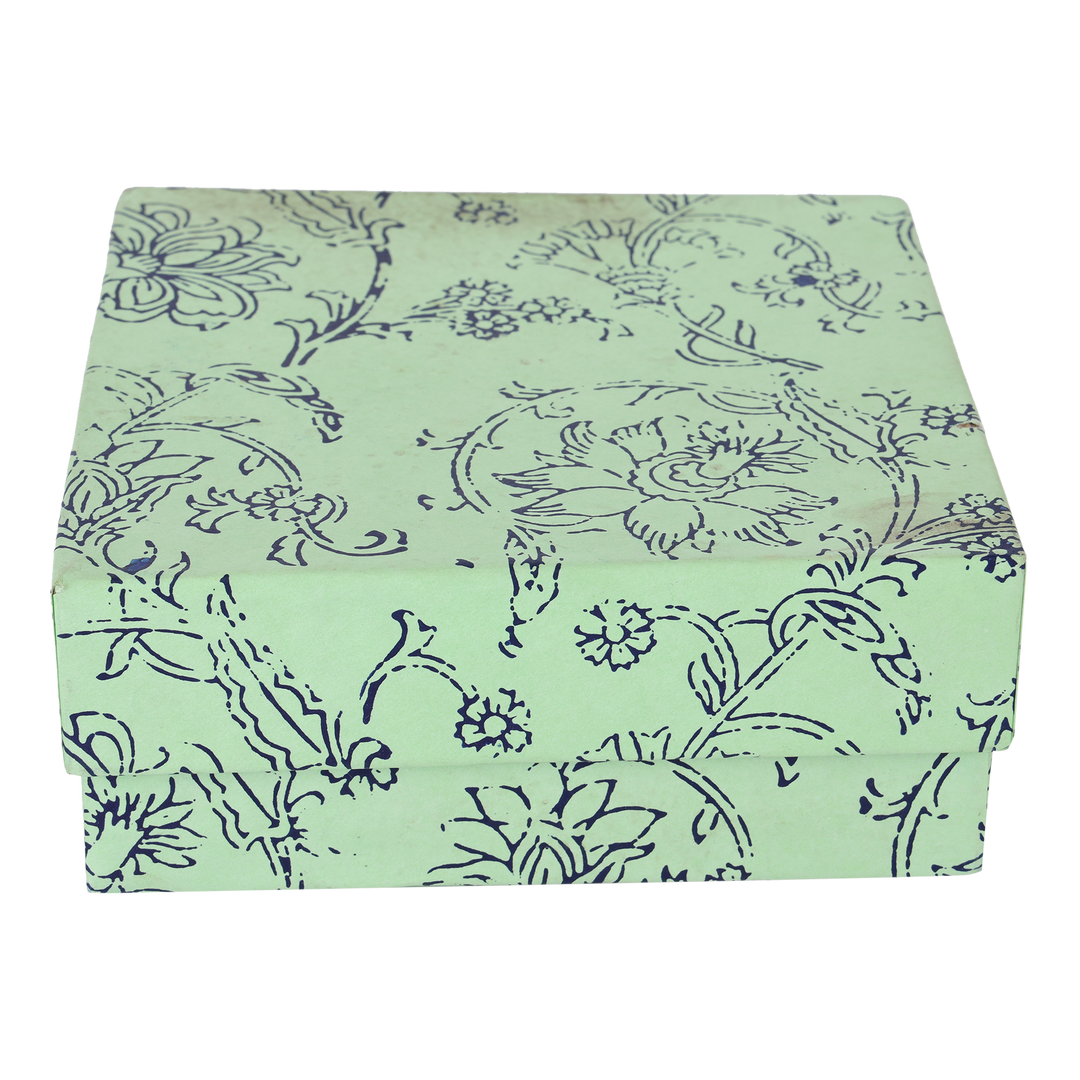 INDHA Bird Design Hand Block Printed Reprocessed Wood Glass Coasters |Black Dupion Silk |Wooden Table Decor | Set Of 2 Glass Coaster | Gifting | Corporate Gifting | Handcrafted Décor |Living Room Utility