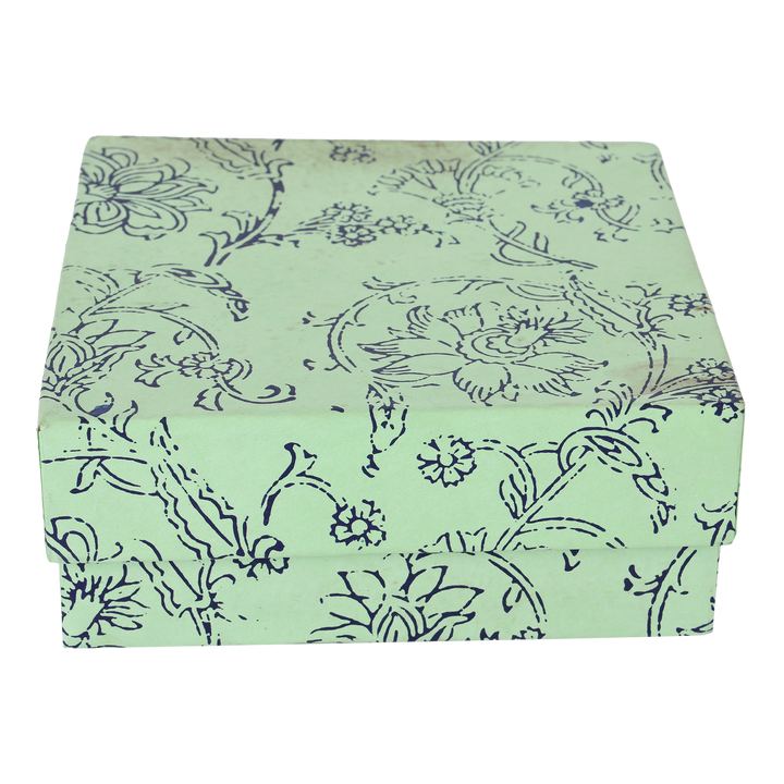 INDHA Bird Design Hand Block Printed Reprocessed Wood Glass Coasters |Black Dupion Silk |Wooden Table Decor | Set Of 2 Glass Coaster | Gifting | Corporate Gifting | Handcrafted Décor |Living Room Utility