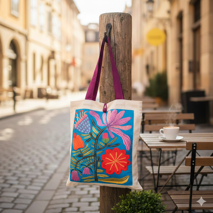 Indha Everyday Floral Pop Tote – Bright & Breezy | Garden Vibe Fashion Bag|Gift Bag