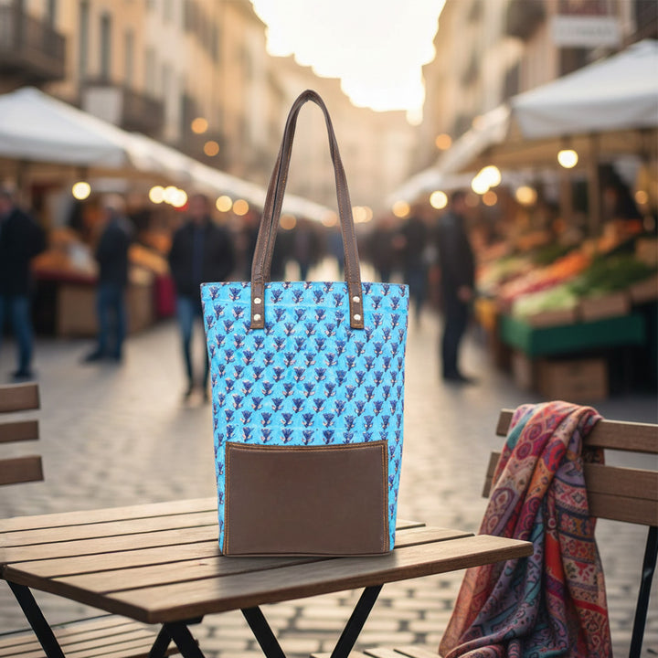 Hand Block Printed Tote Bag | Blue Motif Pattern | Hand Block Print | Everyday Shoulder Bag