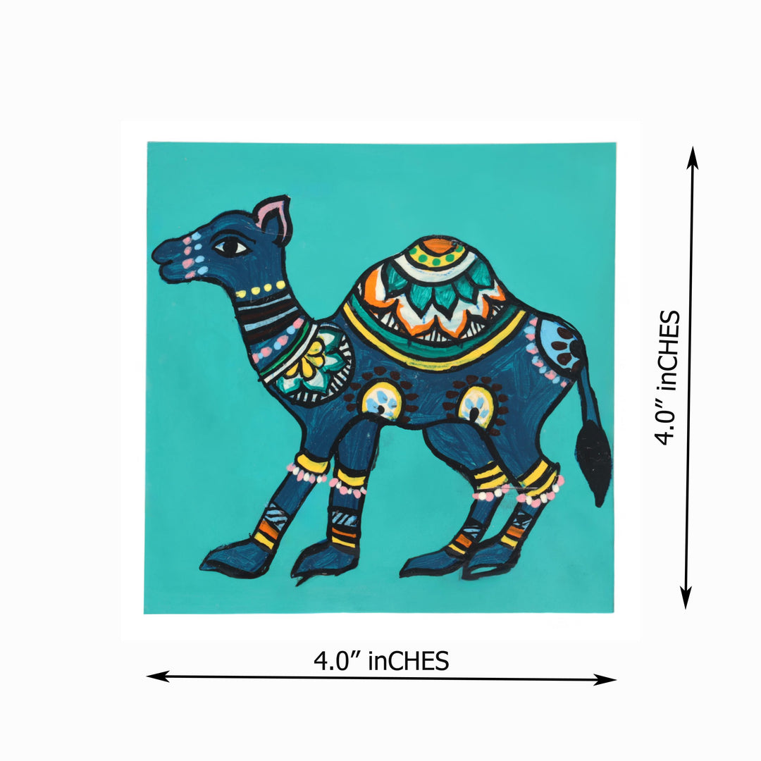 Indha Hand-Painted Repurposed Wood Coaster Set – Camel Print (Set of 6)