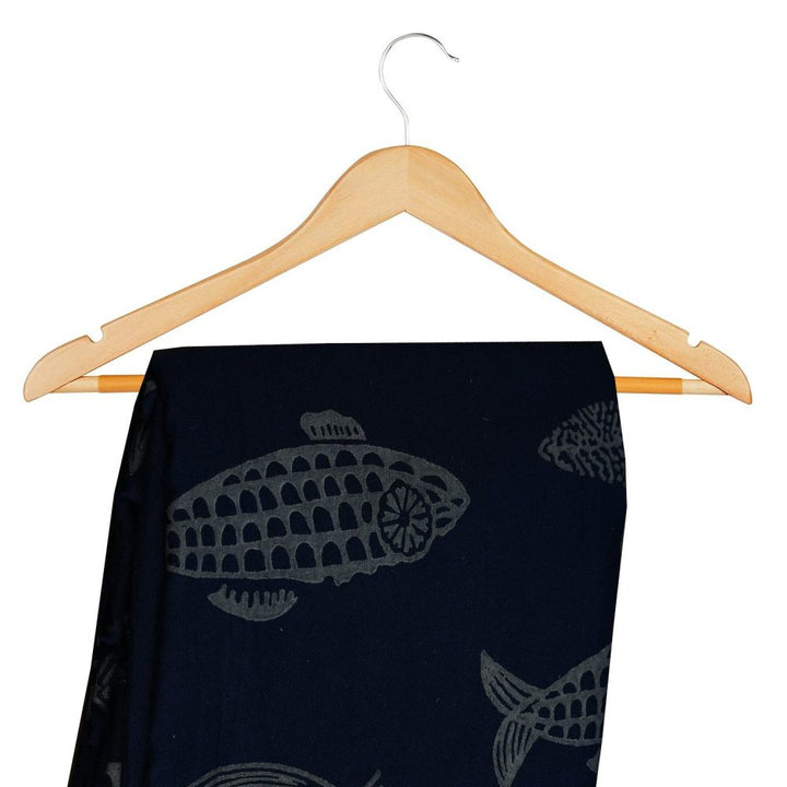 INDHA Hand Block-Printed Jaipuri Cotton Fabric Blue | Grey Fish Design Motif  Fabric | Hand Block Printed Fabric | Home Utility | Fashion Utility | Gifting | Gifts For Him | Gifts For Her | Home Furnishing | 3 Meter X 42-44 Wide