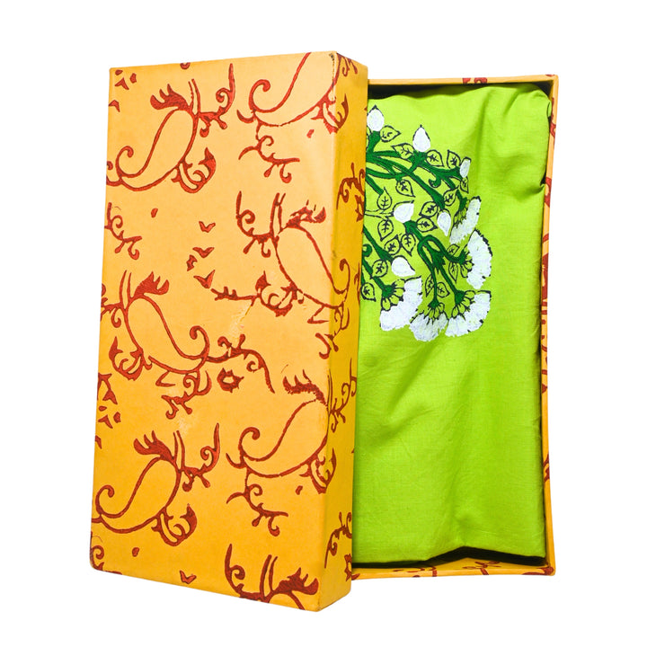 Indha Set of 6 Hand Block Printed Cotton Napkins – 21x21 Inches Green Table Linen Set in Handcrafted Gift Box