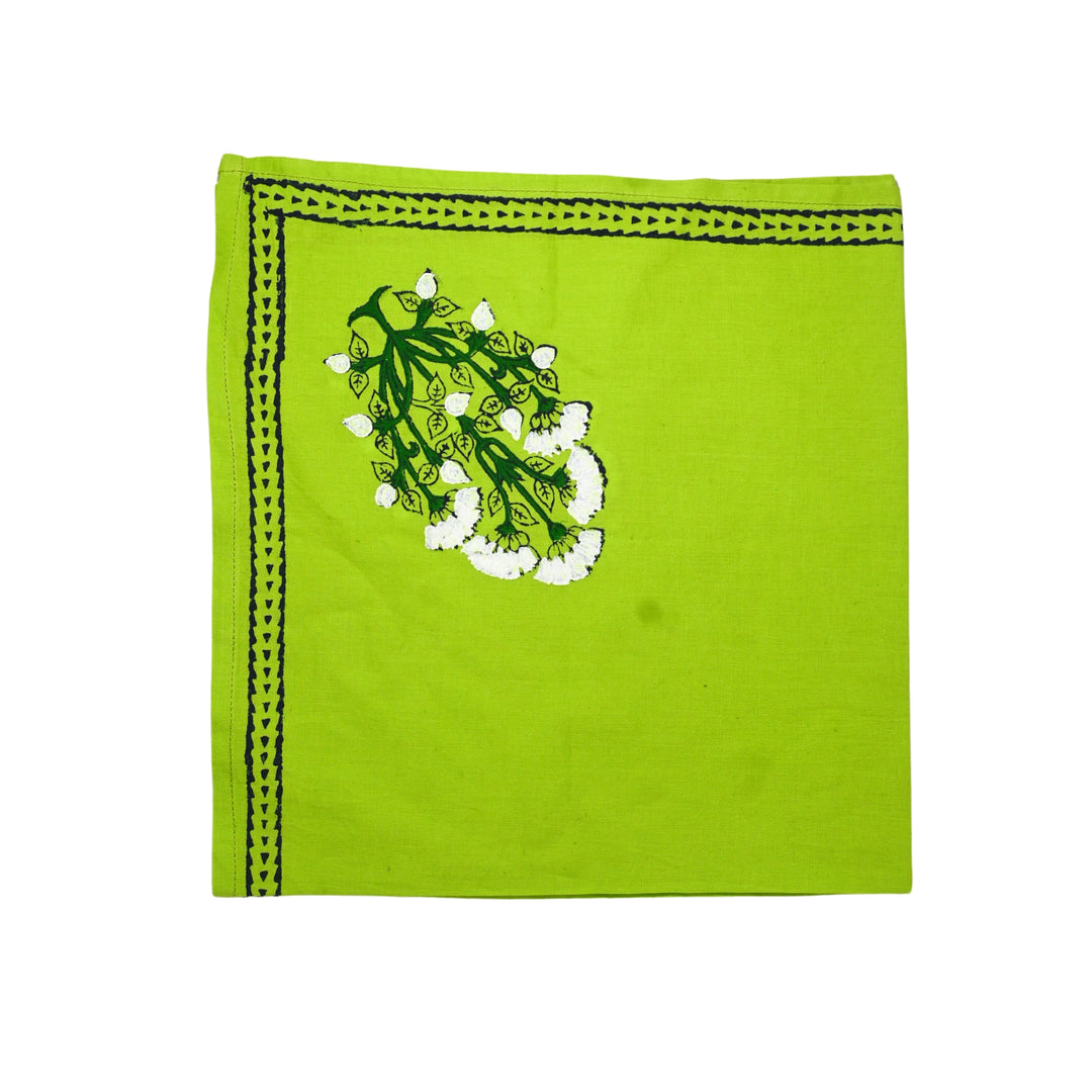 Indha Set of 6 Hand Block Printed Cotton Napkins – 21x21 Inches Green Table Linen Set in Handcrafted Gift Box