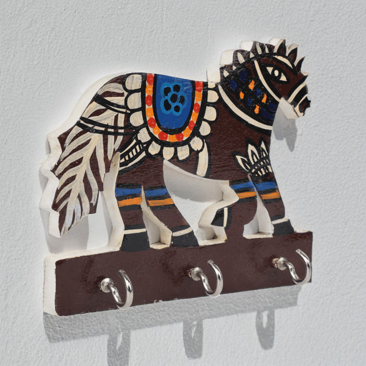 Indha Hand Painted Key Holder | Handcrafted Horse Design Key Holder| Multicolor Key Holder | Reprocesse