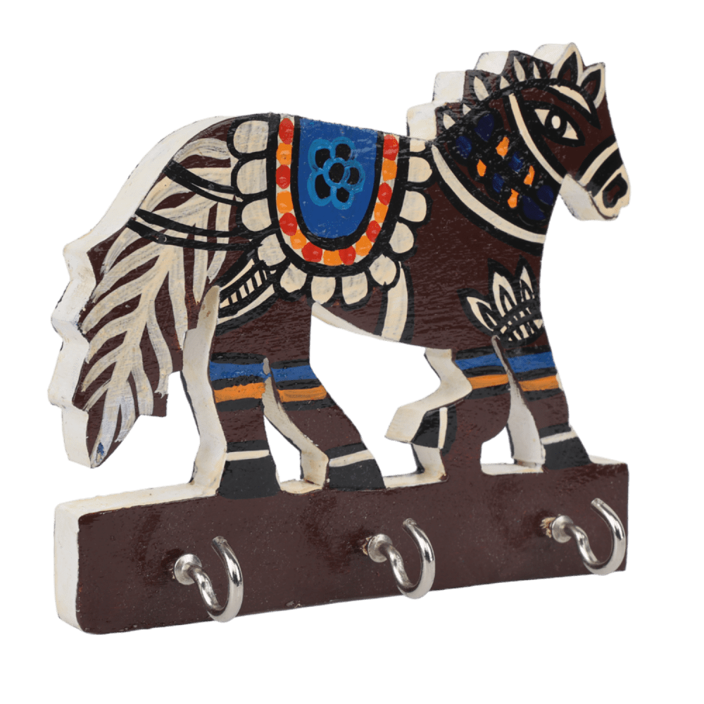 Indha Hand Painted Key Holder | Handcrafted Horse Design Key Holder| Multicolor Key Holder | Reprocesse