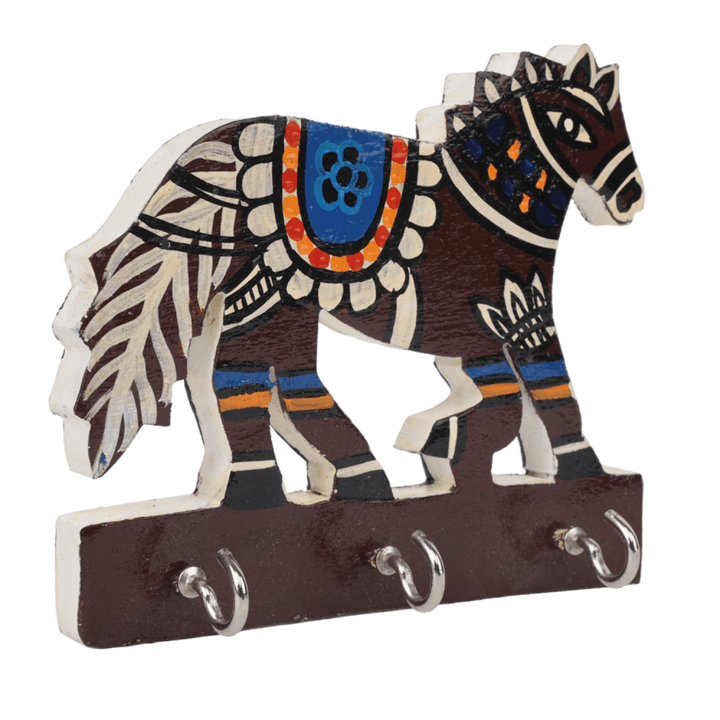 Indha Hand Painted Key Holder | Handcrafted Horse Design Key Holder| Multicolor Key Holder | Reprocesse