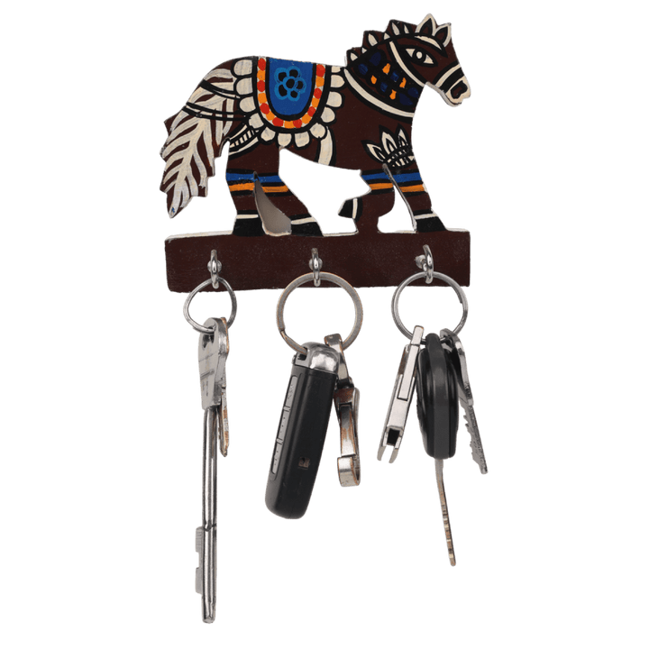 Indha Hand Painted Key Holder | Handcrafted Horse Design Key Holder| Multicolor Key Holder | Reprocesse