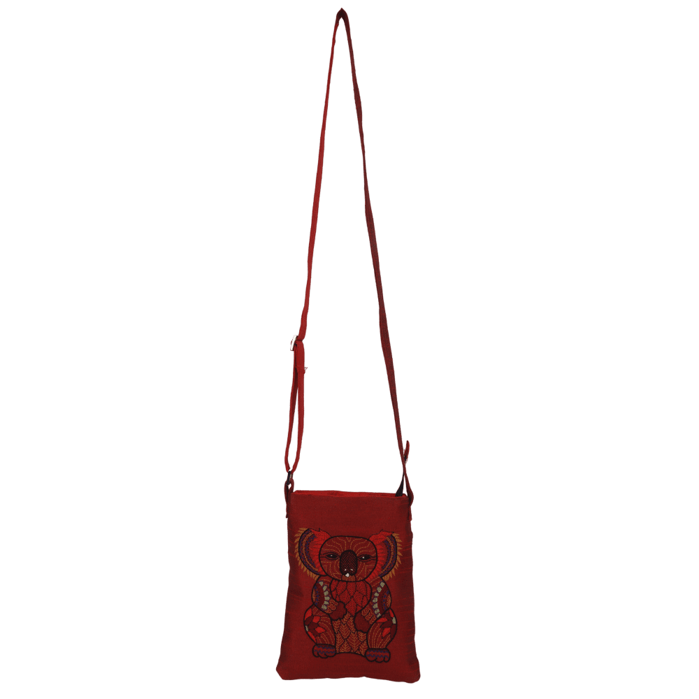 Indha Hand Embroidered Crossbody Sling Bag | Koala Bear Embroidery Sling Bag | Maroon Sling Bag | Cloth Sling Bag for Women