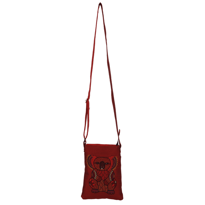 Indha Hand Embroidered Crossbody Sling Bag | Koala Bear Embroidery Sling Bag | Maroon Sling Bag | Cloth Sling Bag for Women