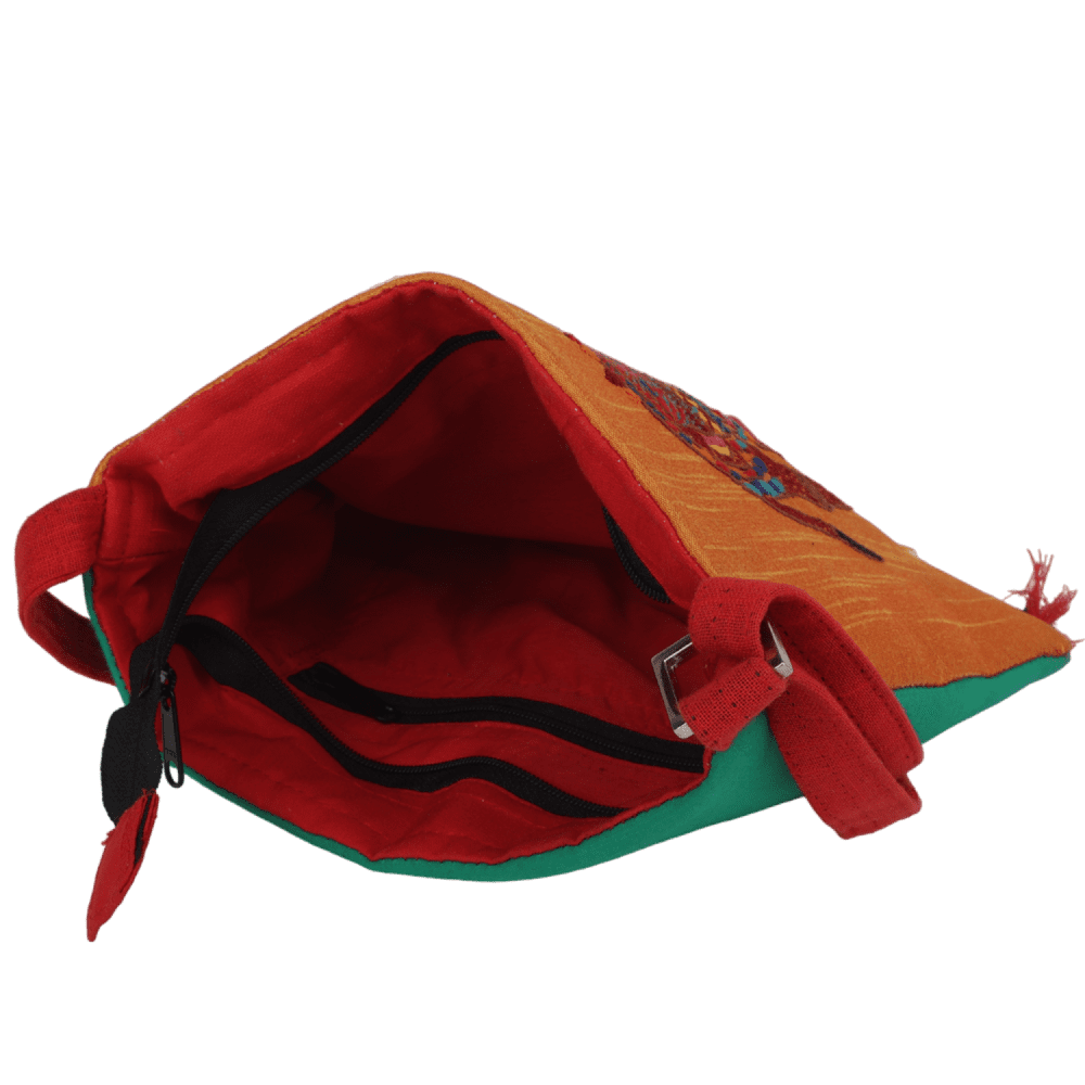 Indha Hand Embroidered Sling Bag | Camel Embroidery Sling Bag | Orange Sling Bag | Cloth Sling Bag for Women