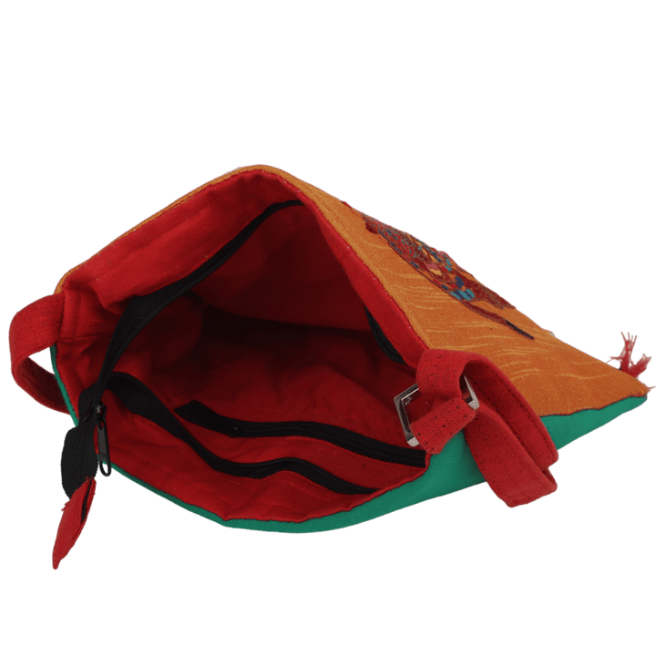 Indha Hand Embroidered Sling Bag | Camel Embroidery Sling Bag | Orange Sling Bag | Cloth Sling Bag for Women