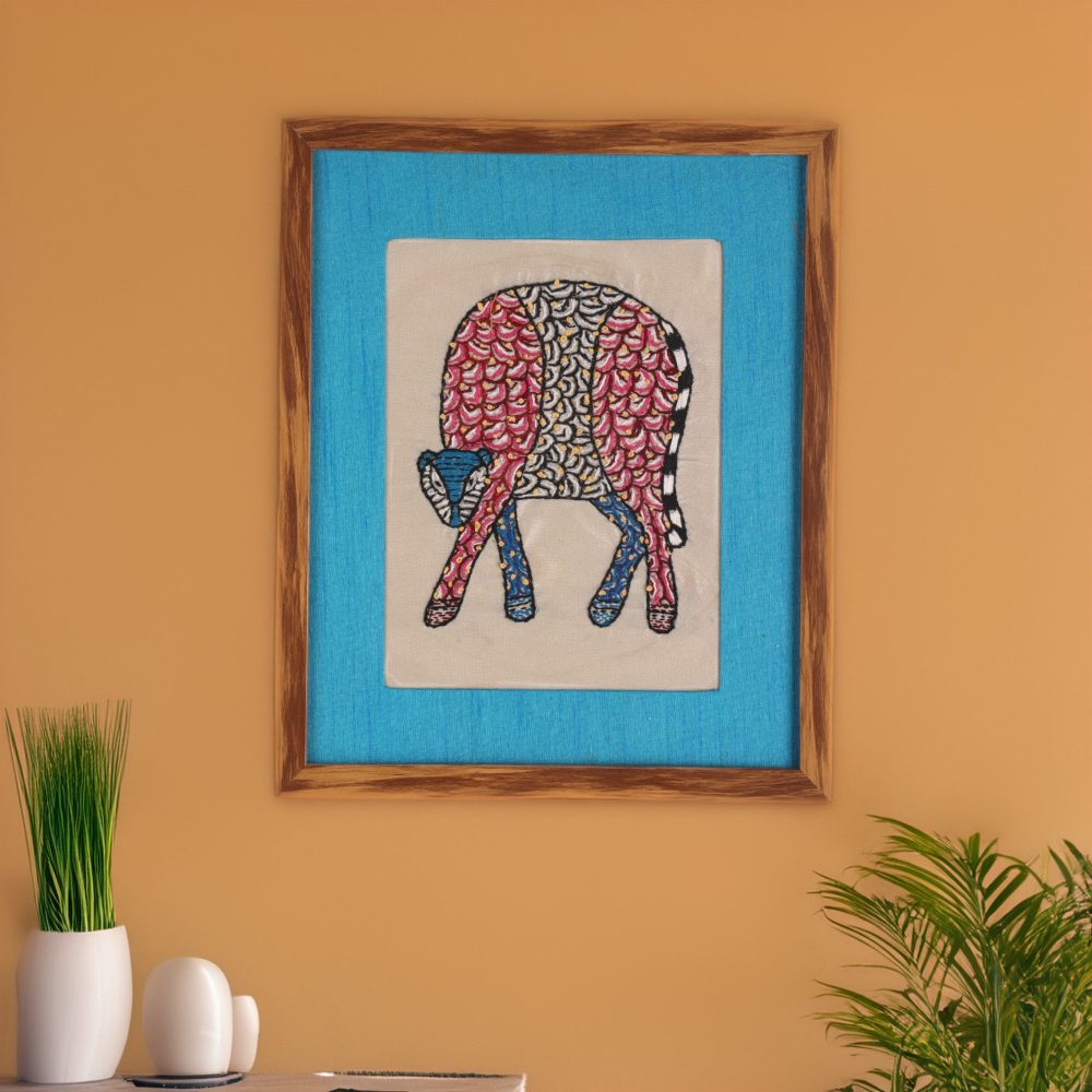 Indha Hand-Embroidered Gond Art Leopard Wall Decor | Wild Elegance | Reprocessed Wood Gift Wall Décor | Home Decor | Wedding Gift | Housewarming