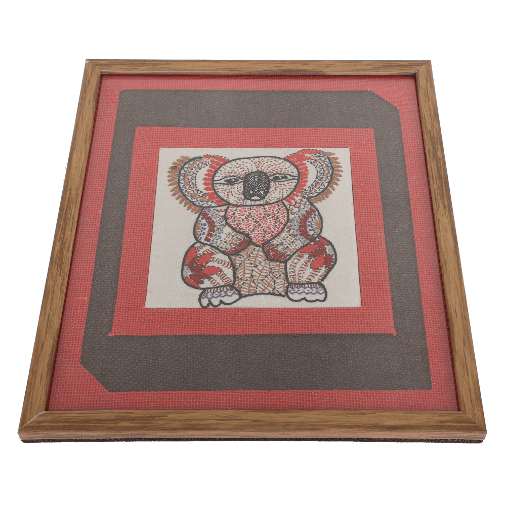 INDHA Handcrafted Wall Décor | Red And Brown Jute Wall Décor | Reprocessed Wood Wooden Frame | Off White Dupion Silk |