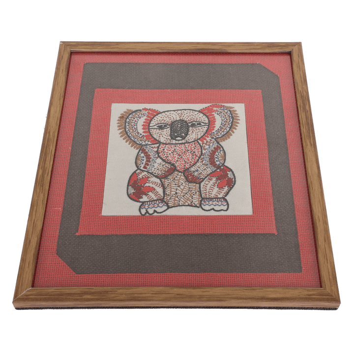 INDHA Handcrafted Wall Décor | Red And Brown Jute Wall Décor | Reprocessed Wood Wooden Frame | Off White Dupion Silk |