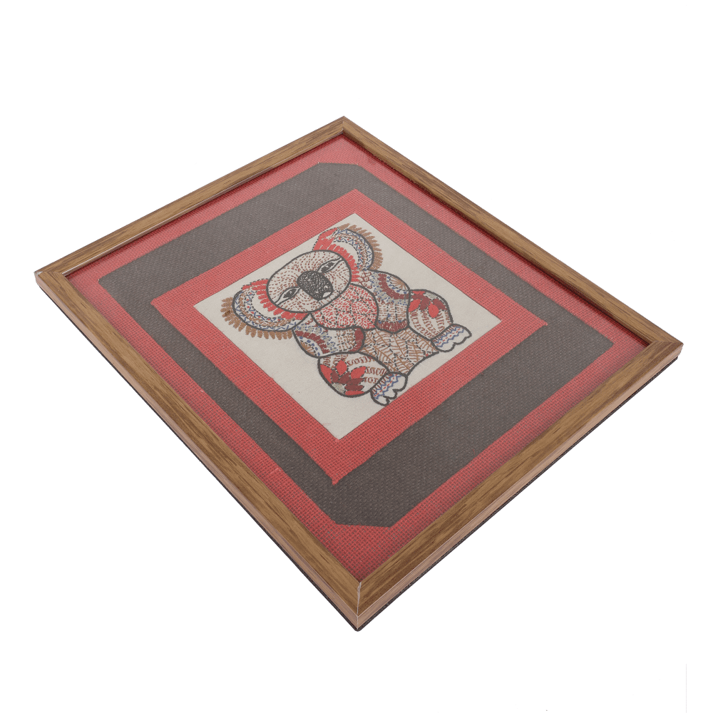INDHA Handcrafted Wall Décor | Red And Brown Jute Wall Décor | Reprocessed Wood Wooden Frame | Off White Dupion Silk |