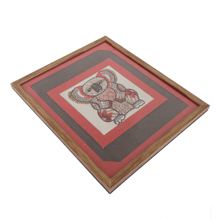 INDHA Handcrafted Wall Décor | Red And Brown Jute Wall Décor | Reprocessed Wood Wooden Frame | Off White Dupion Silk |