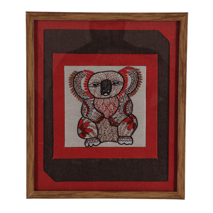 INDHA Handcrafted Wall Décor | Red And Brown Jute Wall Décor | Reprocessed Wood Wooden Frame | Off White Dupion Silk |
