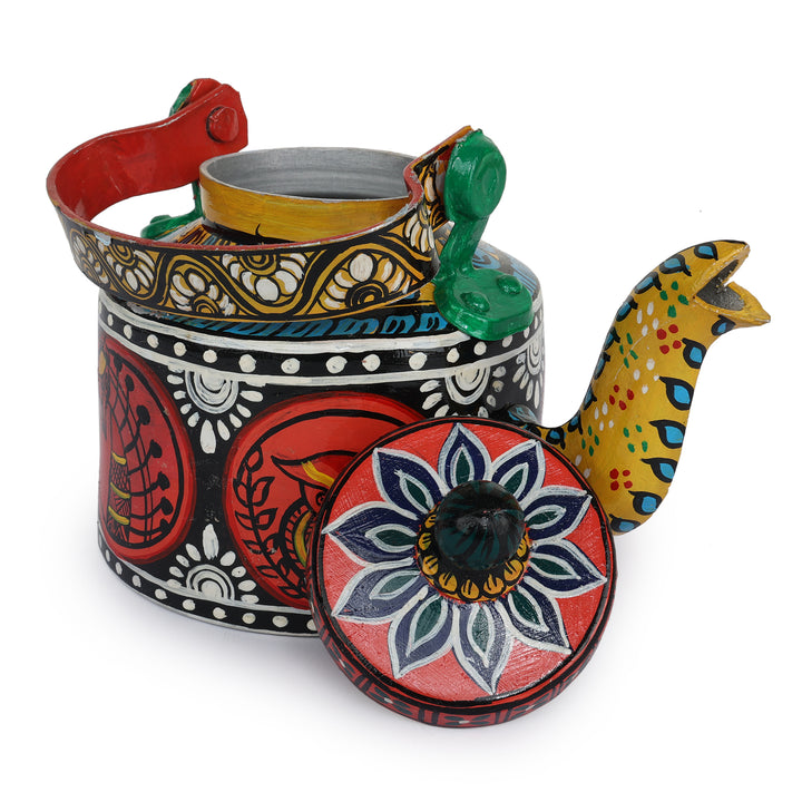 INDHA Decorative Aluminium Kettle with Hand-painted Tribal Folk Art | Exquisite Design | Gift Piece | Décor