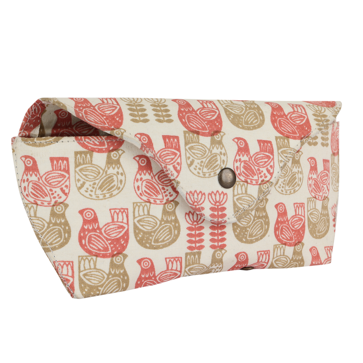 INDHA Off-White Cotton Eyewear Case| Hand Block Printed Bird and Flower Design Motif | Handmade Eyewear Case | Hand Block Printed Eyewear Case | Gifting | Travel Utility | Travel Accessory | Sunglasses Case | Spectacles Case | Eyewear Accessory