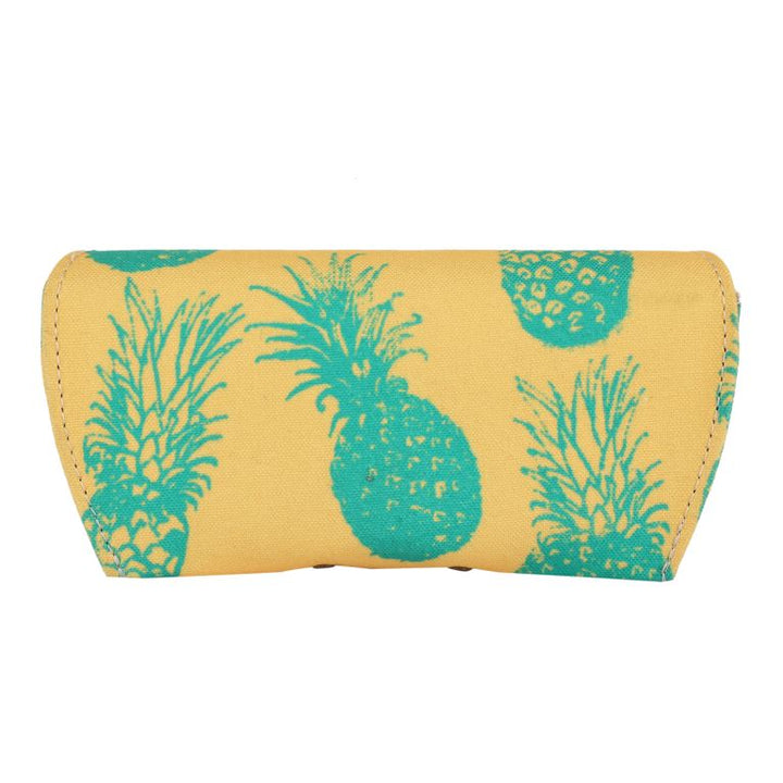 INDHA Eyewear Case | Yellow Cotton Canvas Eyewear Case | Hand Block Printed Turquoise Pineapple Design Motif | Handmade Eyewear Case | Hand Block Printed Eyewear Case |