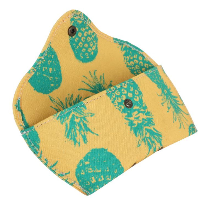 INDHA Eyewear Case | Yellow Cotton Canvas Eyewear Case | Hand Block Printed Turquoise Pineapple Design Motif | Handmade Eyewear Case | Hand Block Printed Eyewear Case |