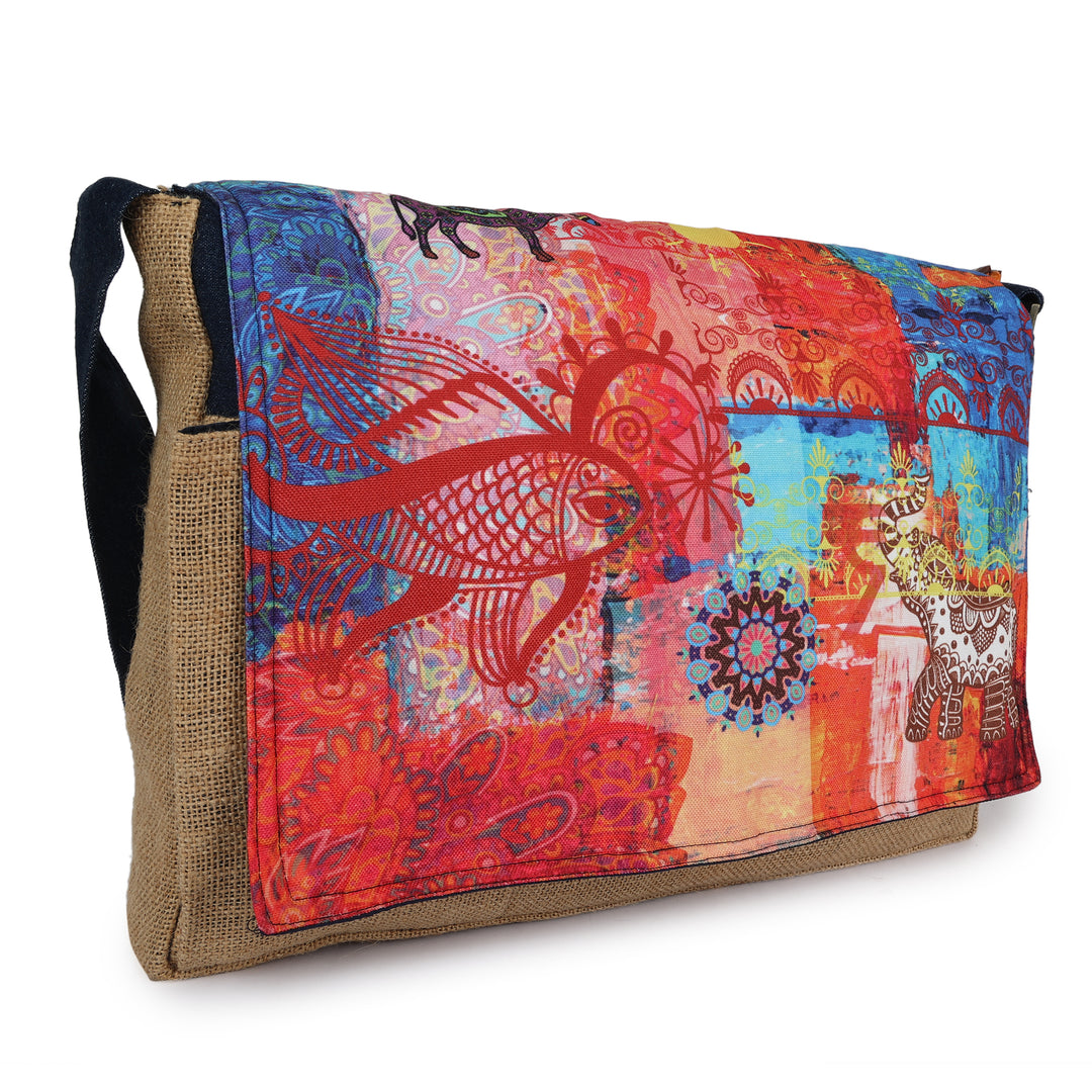 INDHA Eco-Friendly Jute Laptop Bag | Artistic Digital Print Design | Perfect for College, Corporate &amp; Institutional Gifting