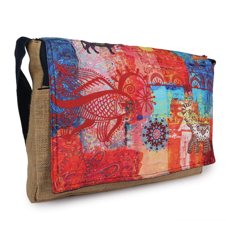 INDHA Eco-Friendly Jute Laptop Bag | Artistic Digital Print Design | Perfect for College, Corporate &amp; Institutional Gifting