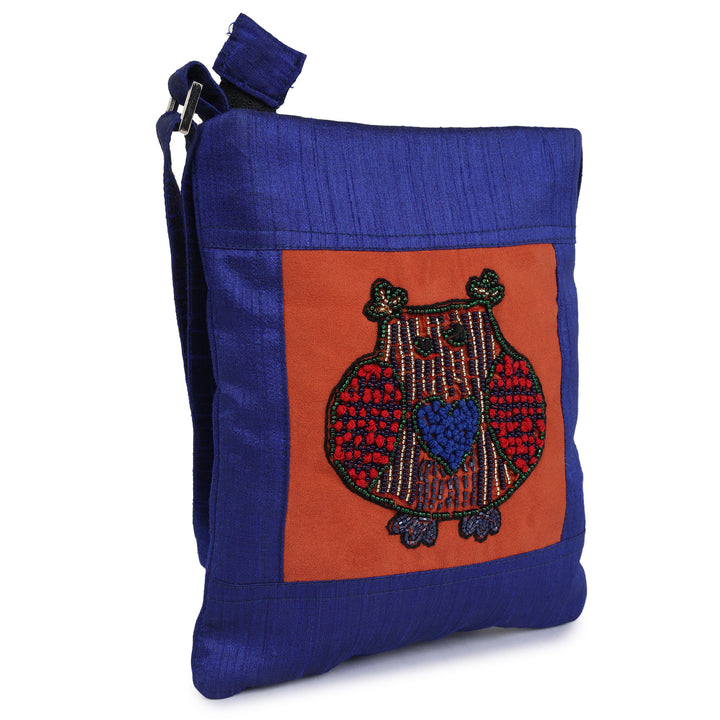 INDHA Sling Bag Owl motif | Upcycled Fabric | College Bag | Corporate Giveaway | Eco-friendly bag | Handmade product