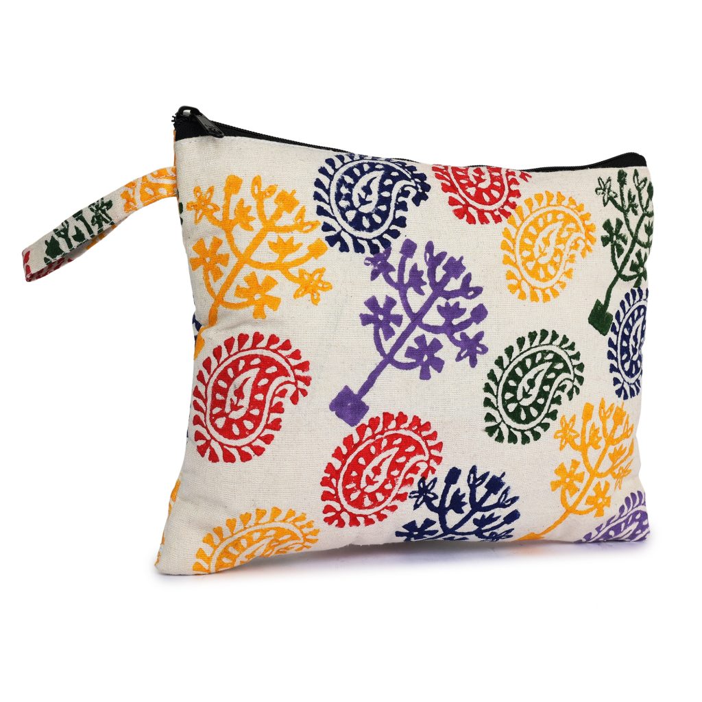 INDHA Upcycled Cotton with Ethnic hand Block Printing|Utility |Cosmetic |Medicine| Travel Pouch|Gift