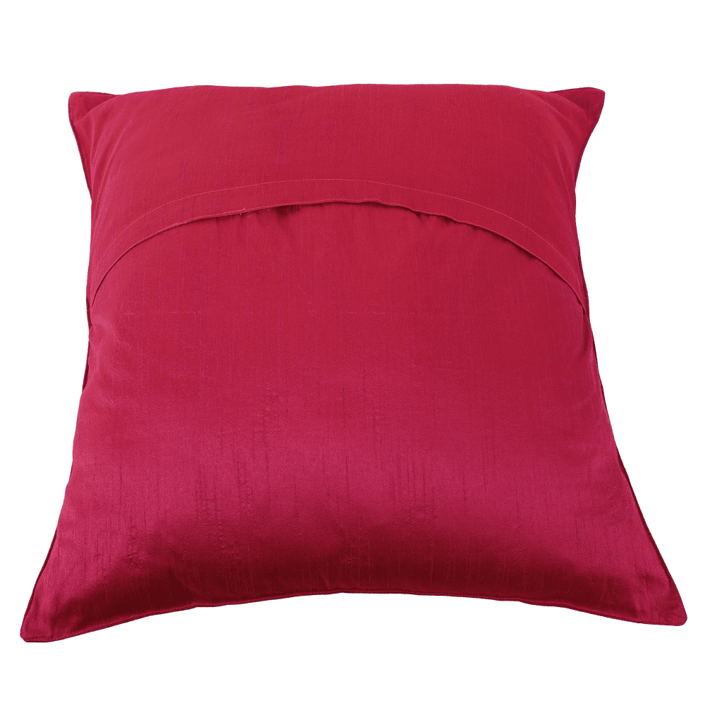 INDHA Cushion Cover | Blue, Pink, and Navy Blue Dupion Silk Cushion Cover | Hand Embroidered Chain Stitch and Kantha Work Multicolor Jungle-Bear Design | Hand Embroidered Cushion Cover |