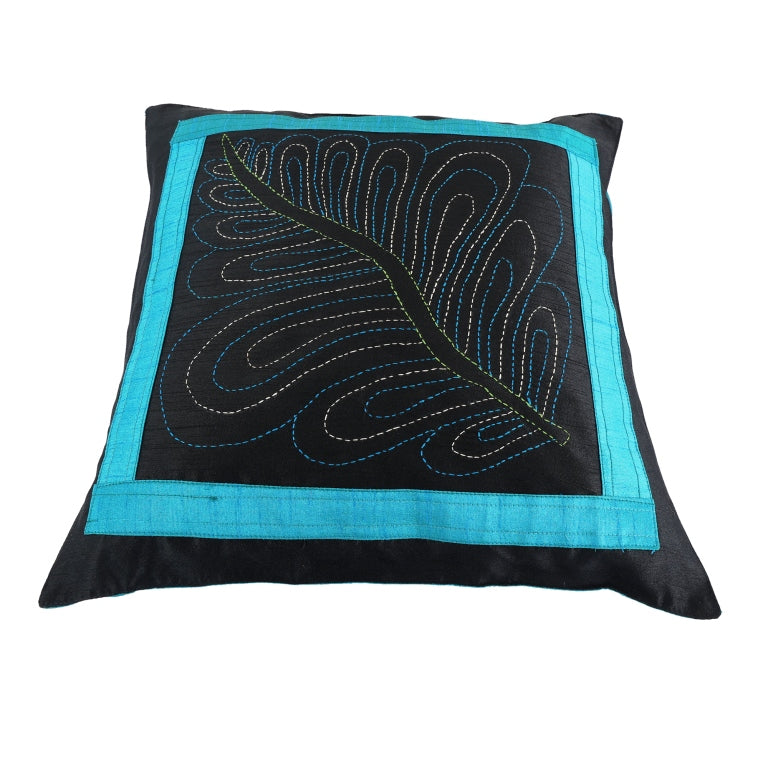 INDHA Cushion Cover Set of 2 with Kantha-Embroidery | Embroidered Cushion Cover 16.0 X 16.0 Inches | Exquisite Leaf Hand -Embroidered Silk | Wedding | Corporate Gift