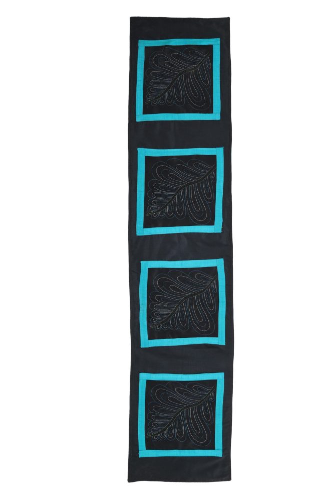 INDHA Table Runner with Kantha work in Exquisite Leaf Hand Embroidered  Silk |Wedding|Corporate Gift