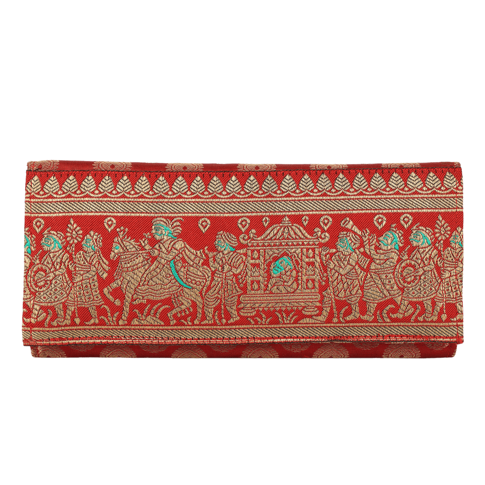 Indha Handcrafted Maroon Brocade Clutch Purse| Red Dupion Silk Clutch Purse | Indian Wedding Theme Hand Embroidered | Wedding Accessory | Gifting | Gifts For Her | Festive Purse | Clutch Purse| Handmade |