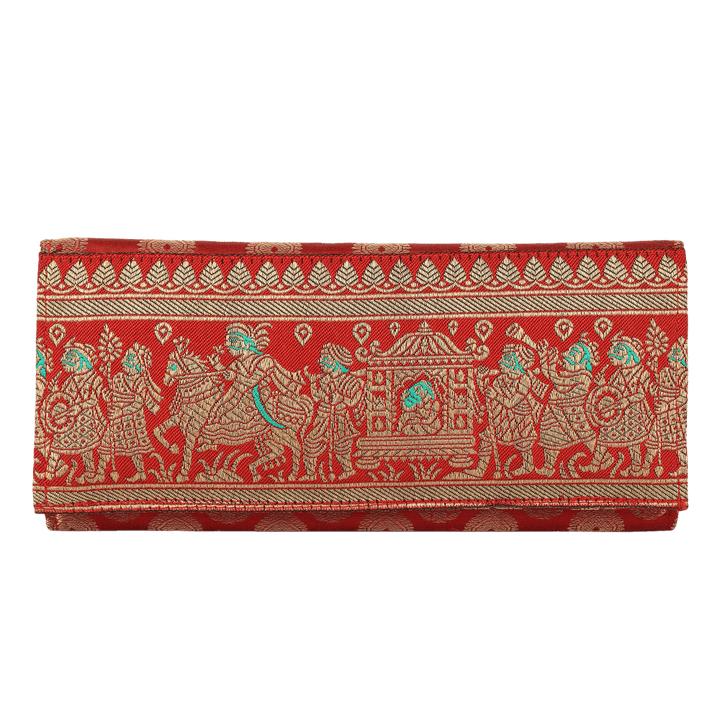 Indha Handcrafted Maroon Brocade Clutch Purse| Red Dupion Silk Clutch Purse | Indian Wedding Theme Hand Embroidered | Wedding Accessory | Gifting | Gifts For Her | Festive Purse | Clutch Purse| Handmade |