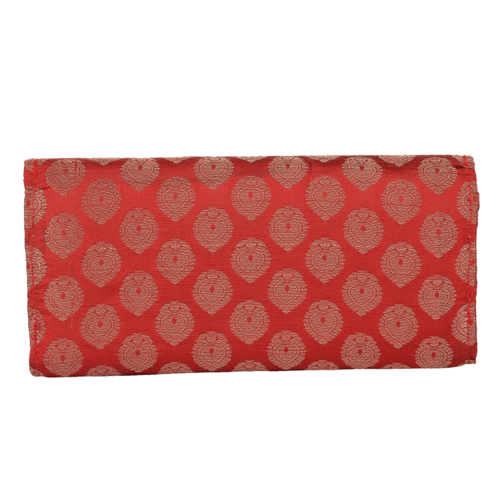 Indha Handcrafted Maroon Silk Brocade Clutch Purse| Hand Embroidered Pattern | Decorative Clutch Purse With Golden Glass Beads | Wedding Accessory | Gifting | Gifts For Her | Festive Purse | Clutch Purse|