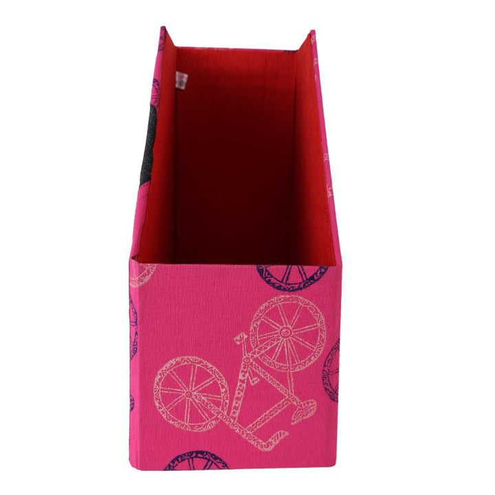 INDHA Handcrafted Magazine Holder |Block Printed Magazine Holder | Hand Embroidered Chain Stitch Work Multicolor Cycle Design Motif