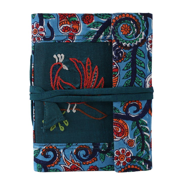 Indha Handcrafted Recycled-Paper Patchwork Diary | Handmade Journal | 5.0 X 7.0 Inches Diary |Colorful cotton patchwork Diary | Eco Friendly | Peacock Embroidery | 50 Pages