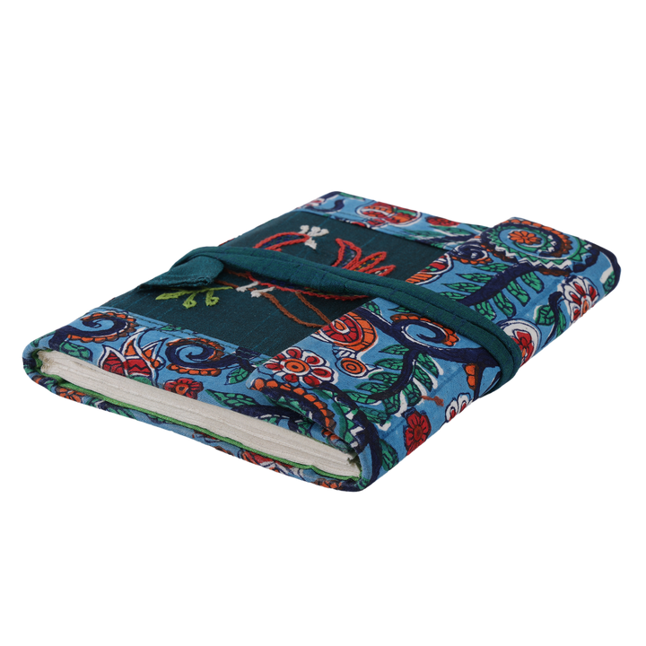Indha Handcrafted Recycled-Paper Patchwork Diary | Handmade Journal | 5.0 X 7.0 Inches Diary |Colorful cotton patchwork Diary | Eco Friendly | Peacock Embroidery | 50 Pages