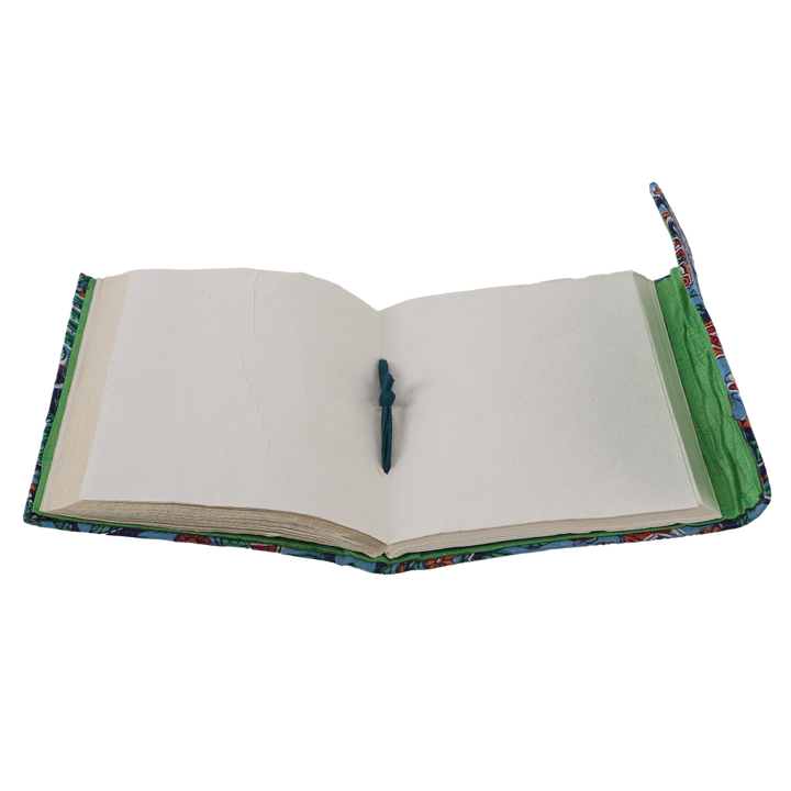 Indha Handcrafted Recycled-Paper Patchwork Diary | Handmade Journal | 5.0 X 7.0 Inches Diary |Colorful cotton patchwork Diary | Eco Friendly | Peacock Embroidery | 50 Pages