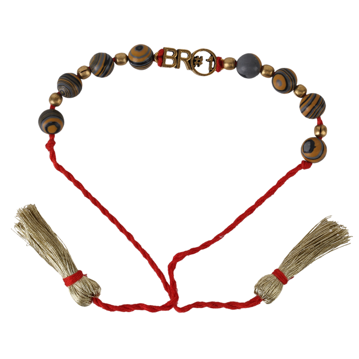 Indha Handcrafted Handmade Wooden Beads Rakhi |Handmade Band |Celebrate Brotherhood