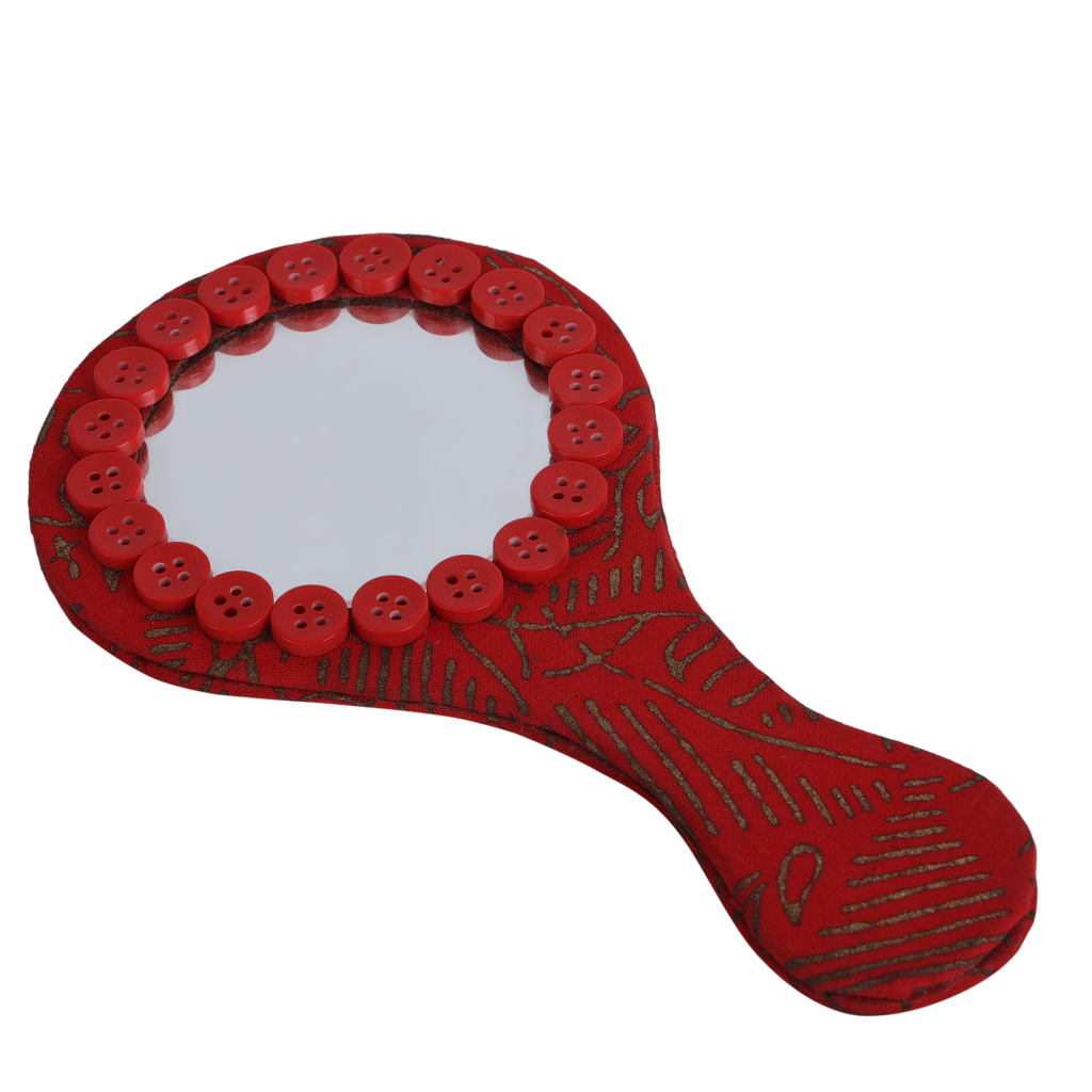 Indha Handcrafted Round Hand Held Mirror |Hand Block Printed Hand | Makeup |Travelling |Salon Mirror | Decorative Mirror |Wedding Gift