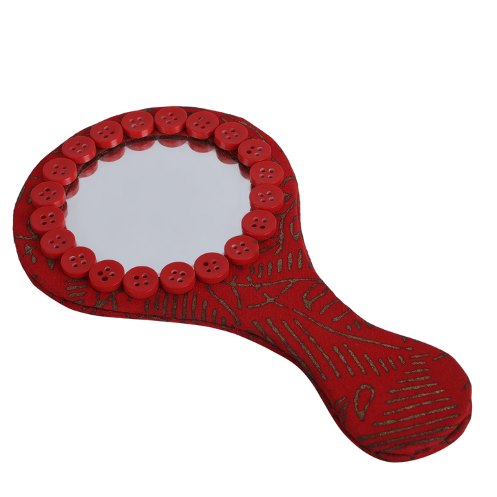 Indha Handcrafted Round Hand Held Mirror |Hand Block Printed Hand | Makeup |Travelling |Salon Mirror | Decorative Mirror |Wedding Gift