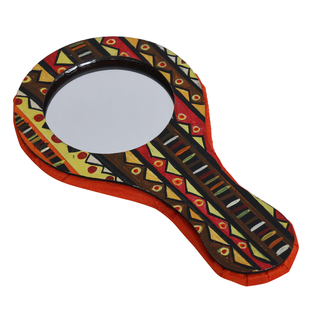Indha Handcrafted Round Hand Held Mirror |Hand Block Printed Hand | Makeup |Travelling |Salon Mirror | Decorative Mirror |Wedding Gift