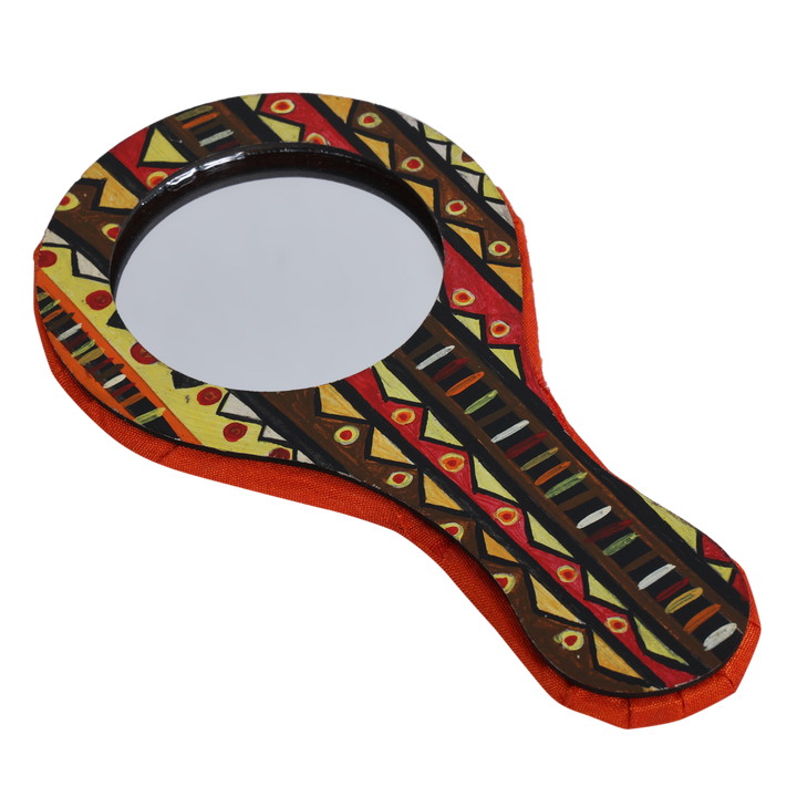 Indha Handcrafted Round Hand Held Mirror |Hand Block Printed Hand | Makeup |Travelling |Salon Mirror | Decorative Mirror |Wedding Gift