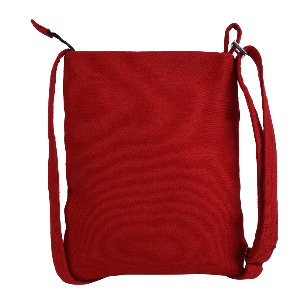 Indha Hand-embroidered Sling bag |Memorable Clown Motif |Red Canvas &amp; Black Denim |9 to 12 Year Old|Young Trend Setter |Weekend Outing Bag