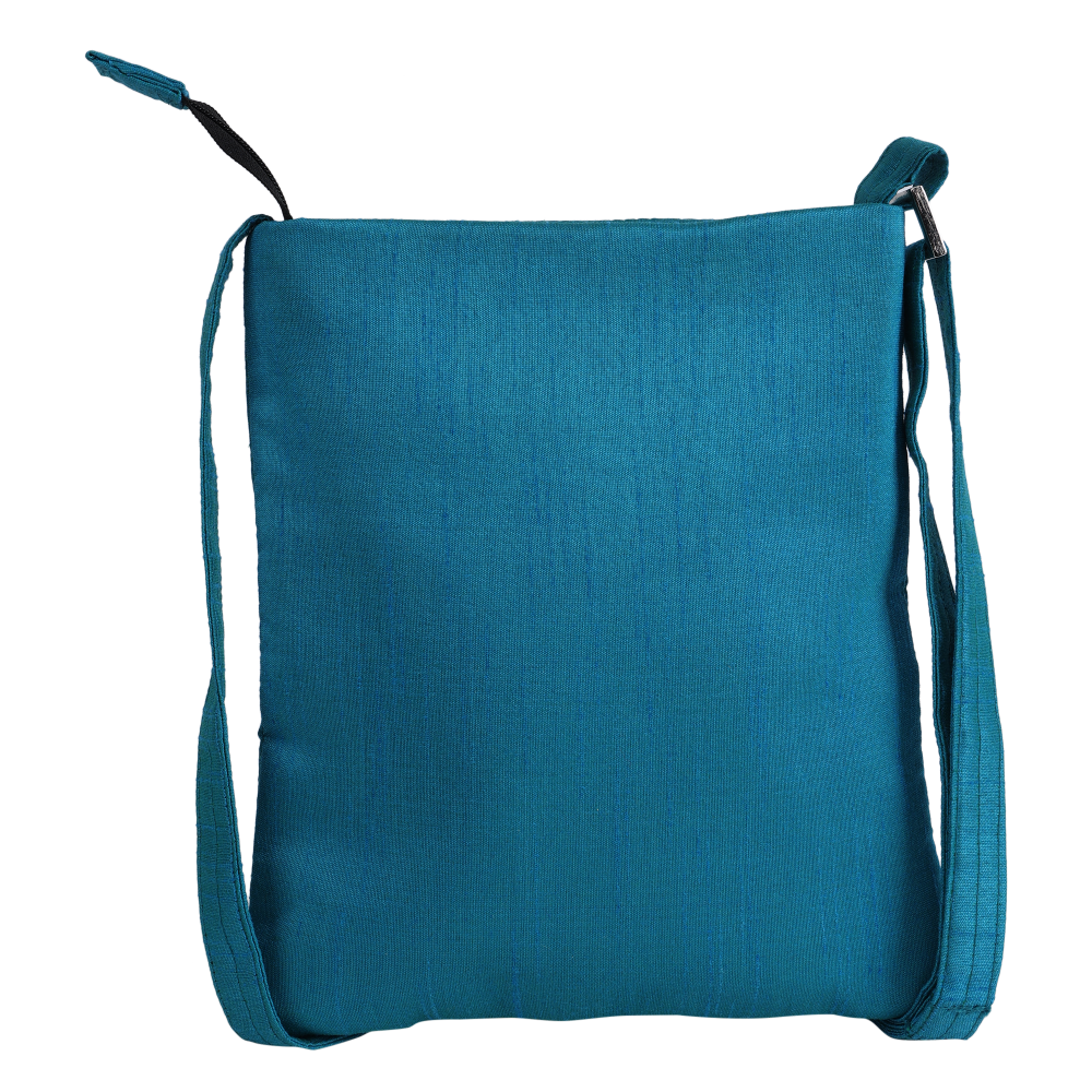 Indha Hand-embroidered sling bag | Cute Lion King|Blue Silk Dupion Cloth Bag|9 to 12 Year old Youngster|Handcrafted |Weekend Outing Bag